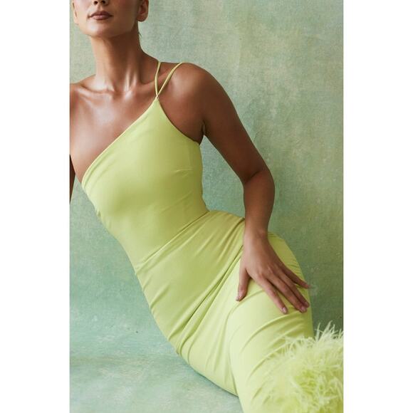 House Of CB Alessia Feather Trim Midi Dress - Xl Lime - Picture 3 of 6